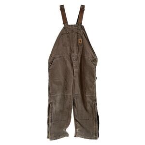 Vintage 90s Carhartt R27 CHT Brown Canvas Double Knee Insulated Overalls 46x30